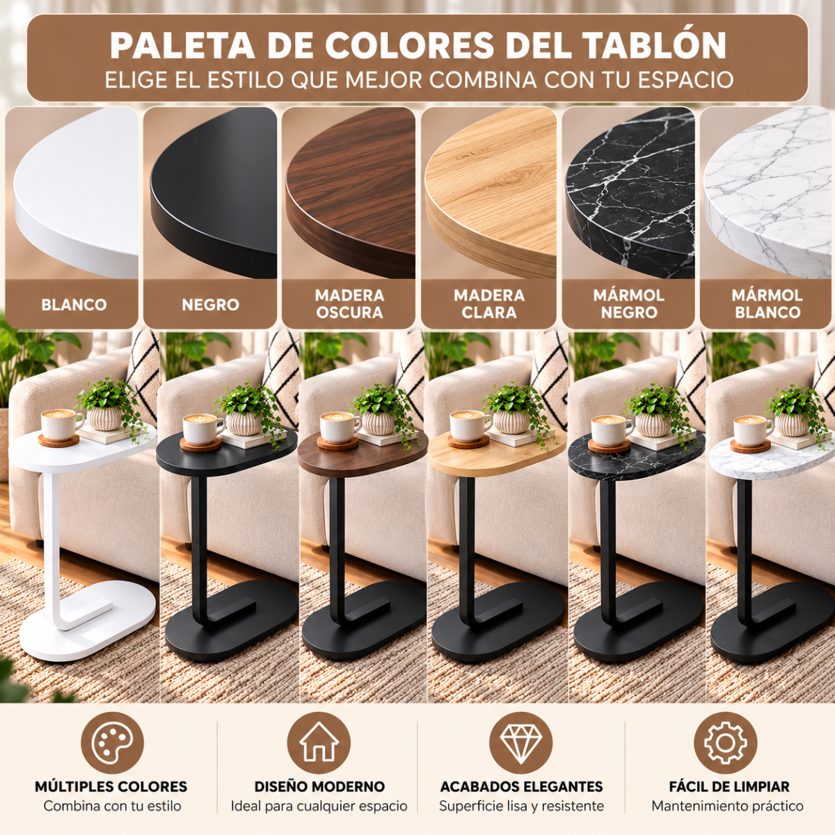 Mesa Auxiliar Tipo C Moderna Para Sala, Sofá, Cama Y Espacios Pequeños - Image 18
