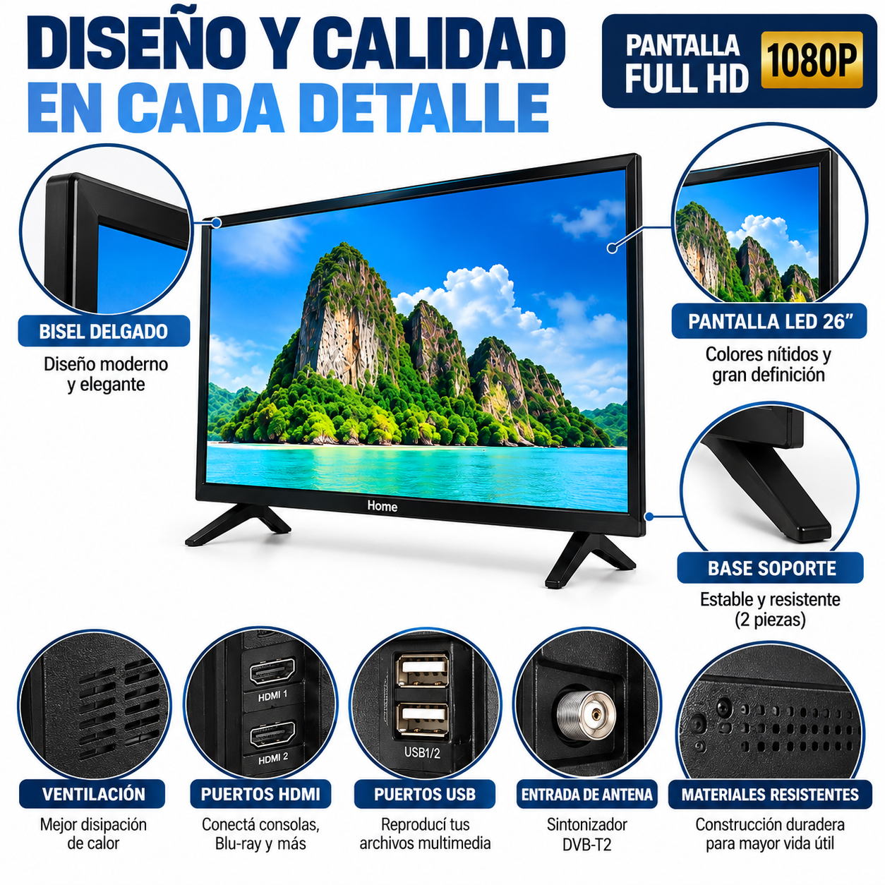 Televisor Smart TV Home 26 Pulgadas Full HD WiFi Bluetooth HDMI USB - Image 5
